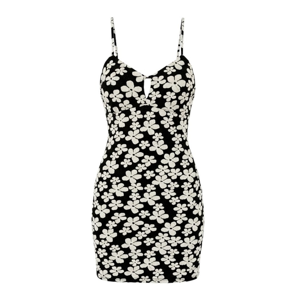 Wild Fable Mini Dress Floral Black White 90s Y2K Bodycon Retro Size S EUC - Picture 1 of 6